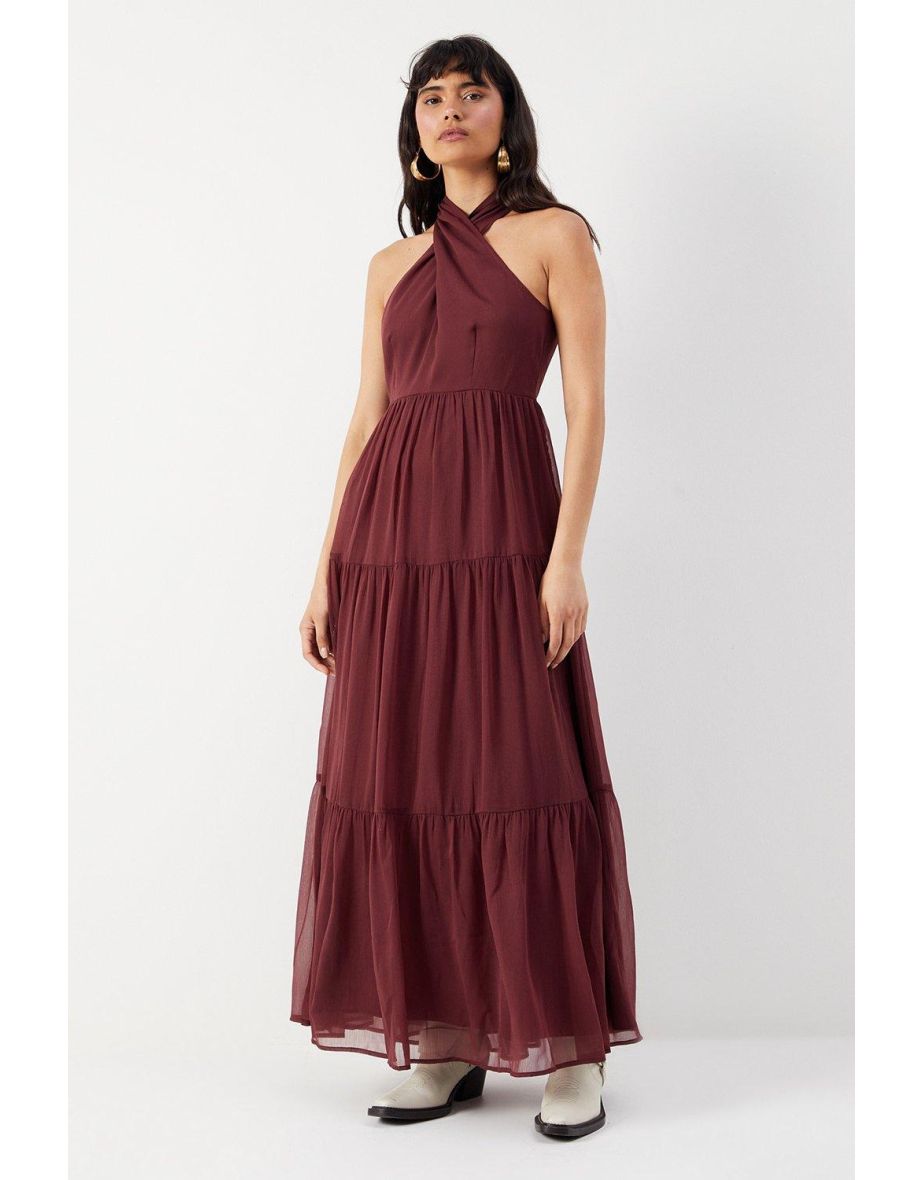 Chiffon Halter Tier Maxi Dress