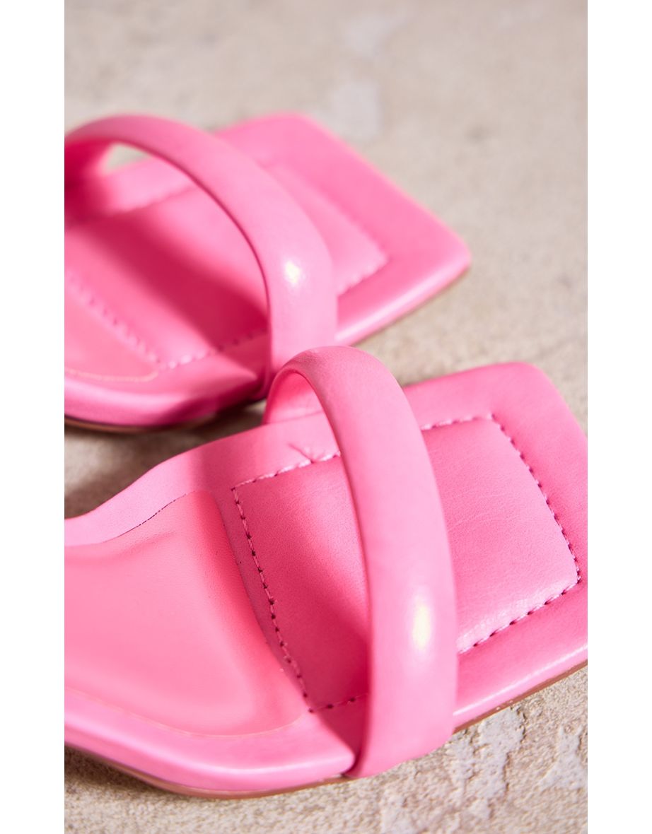 Pink Wide Fit Pu Square Toe Ankle Strap High Heeled Sandals - 3