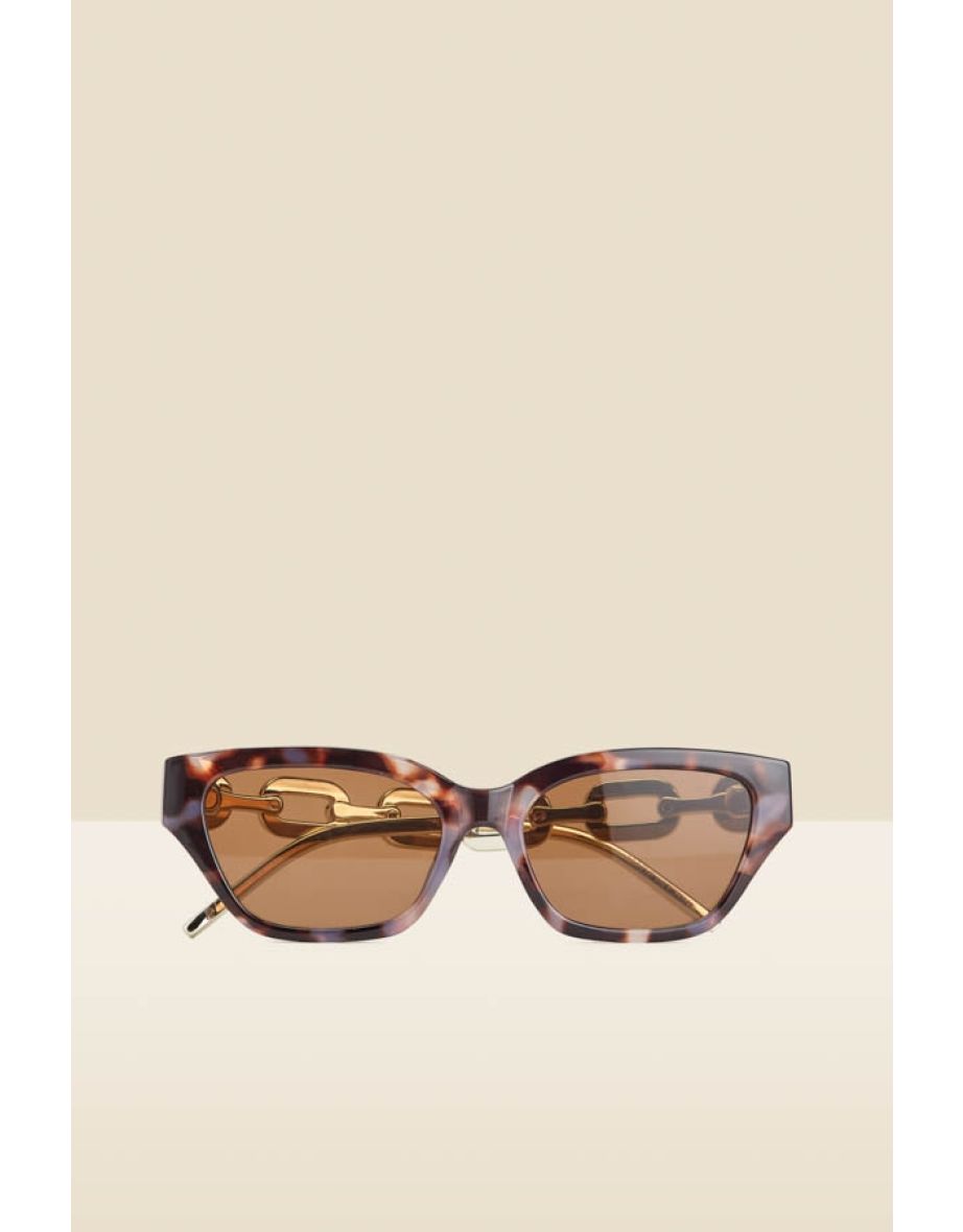 Brown Tortoiseshell Cat Eye Sunglasses With Chain Detail