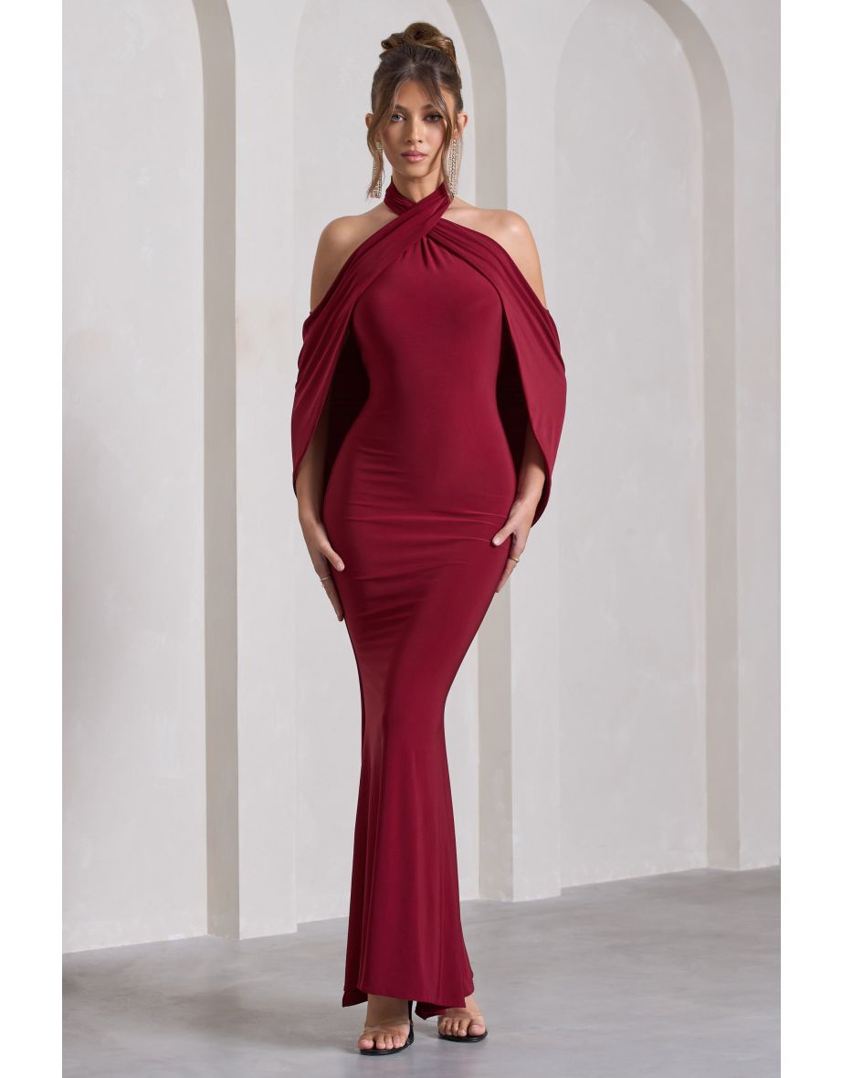 Shop Revelation | Berry Red Crossed Halter-Neck Fishtail