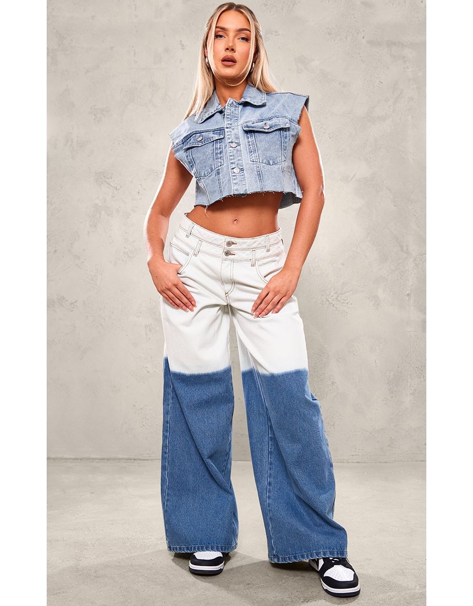 Blue Dip Dye Wide Leg Jeans