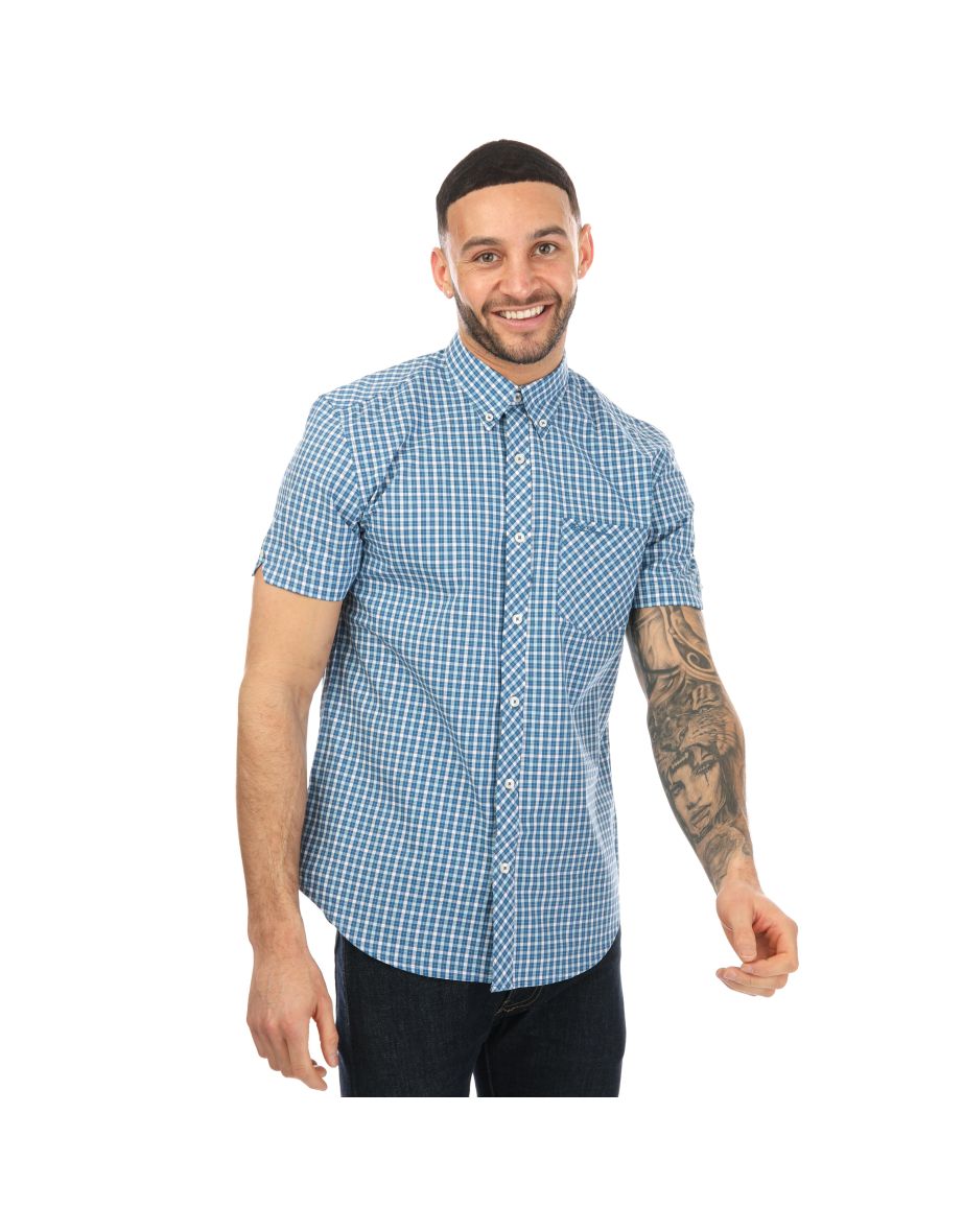 Men's Ben Sherman Short Sleeve Gingham Shirt in Blue