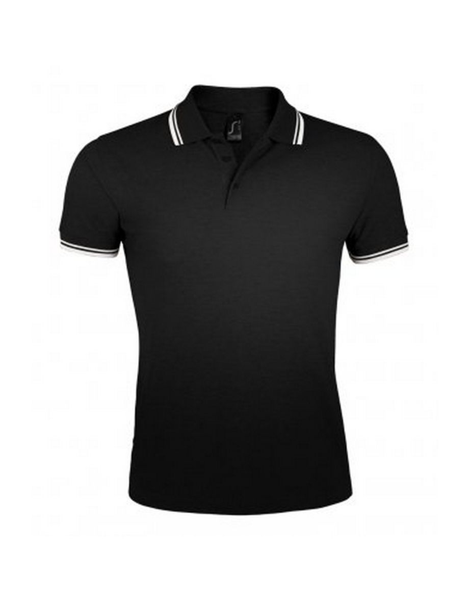 SOLS Mens Pasadena Tipped Short Sleeve Pique Polo Shirt - Black/White