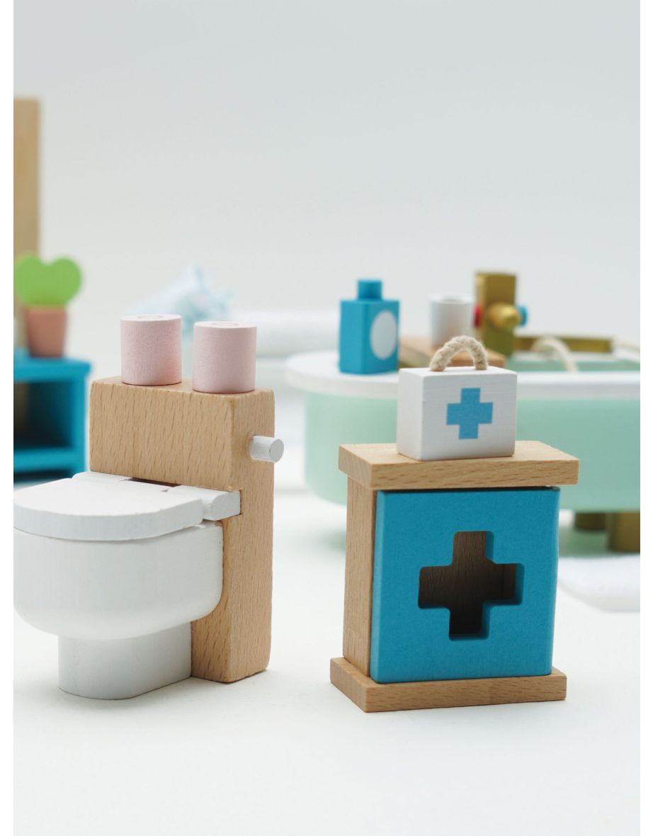 Wooden Dolls House Bathroom Furniture-19 Piece - 3