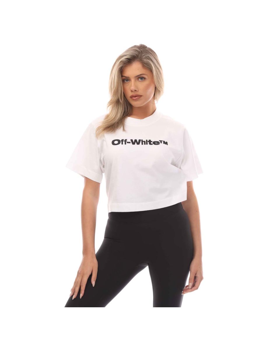 Women's Off White Bounce Helvetica Cropped T-Shirt in White
