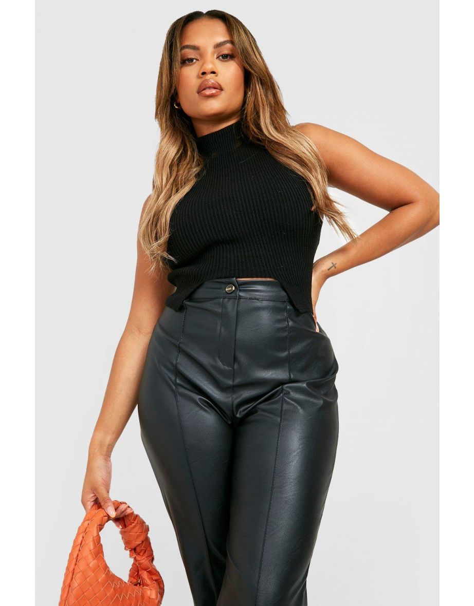 Plus Leather Look Seam Detail Trousers - black - 3