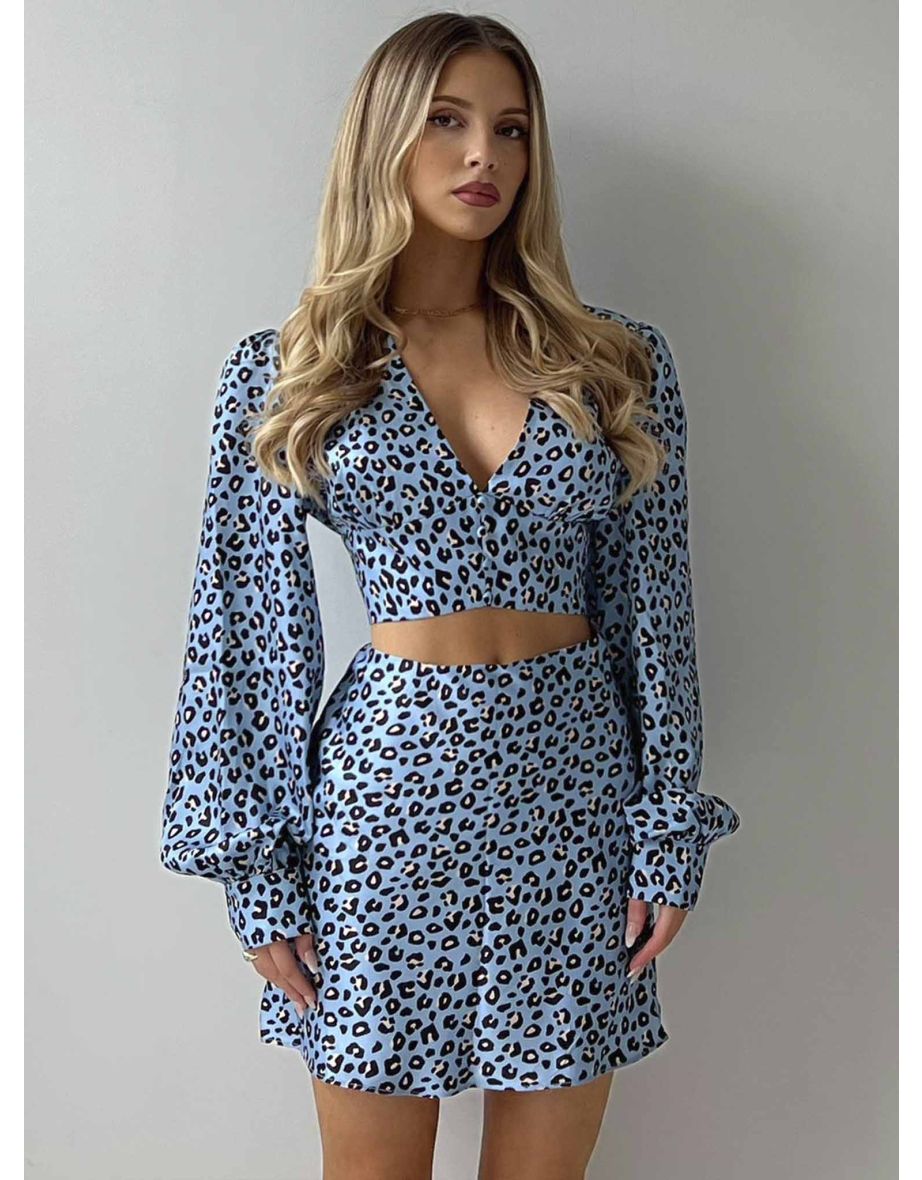 Leopard print skirt blue hotsell