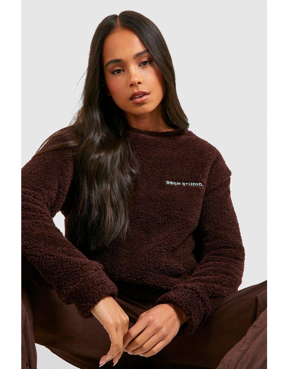 Petite Bungee Cord Teddy Fleece Sweatshirt - chocolate
