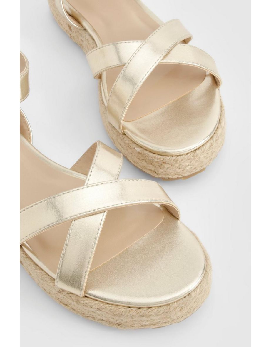 Cross Over Flatform Espadrille Sandals - gold - 3