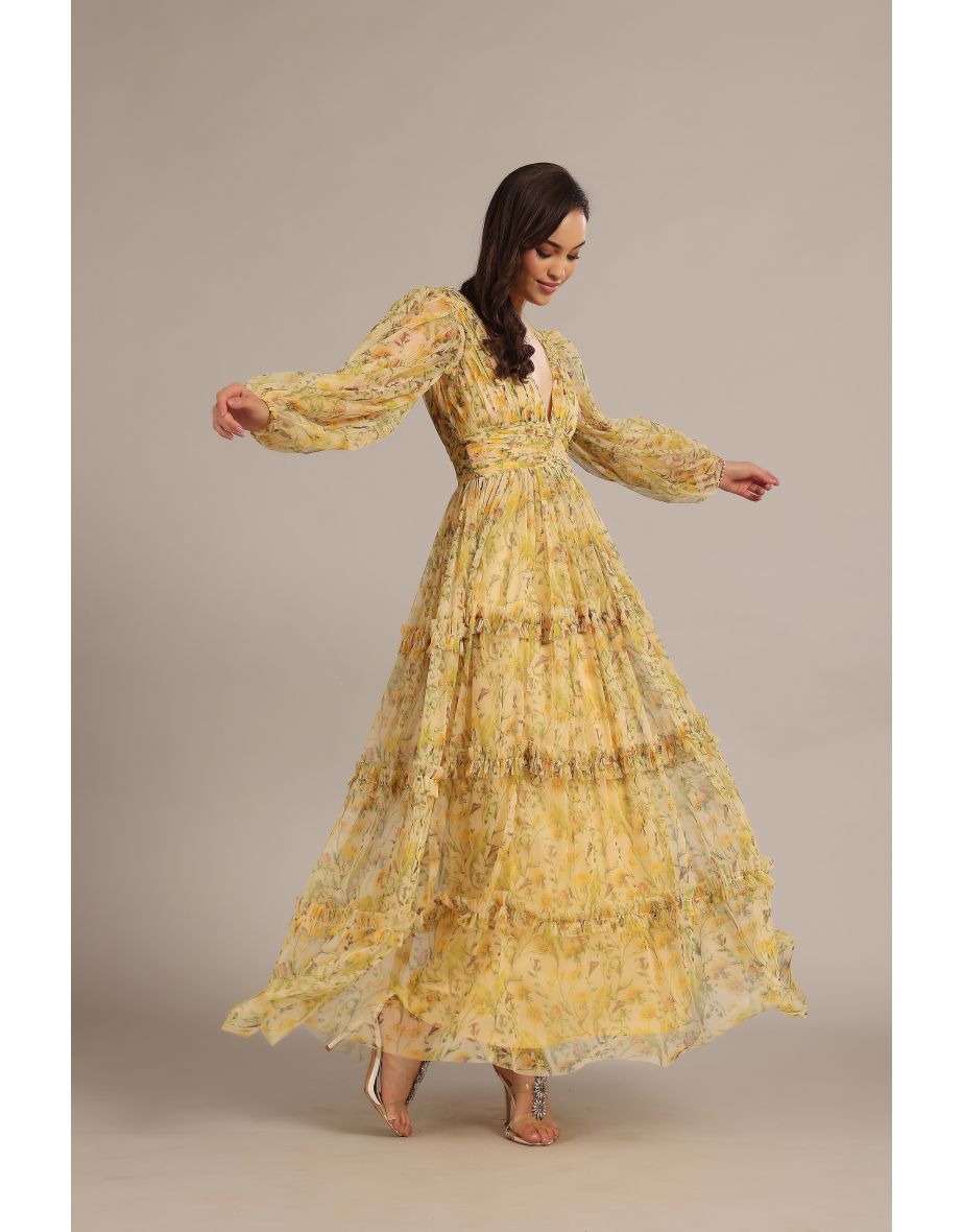 Lydia Maxi Dress in Yellow Floral