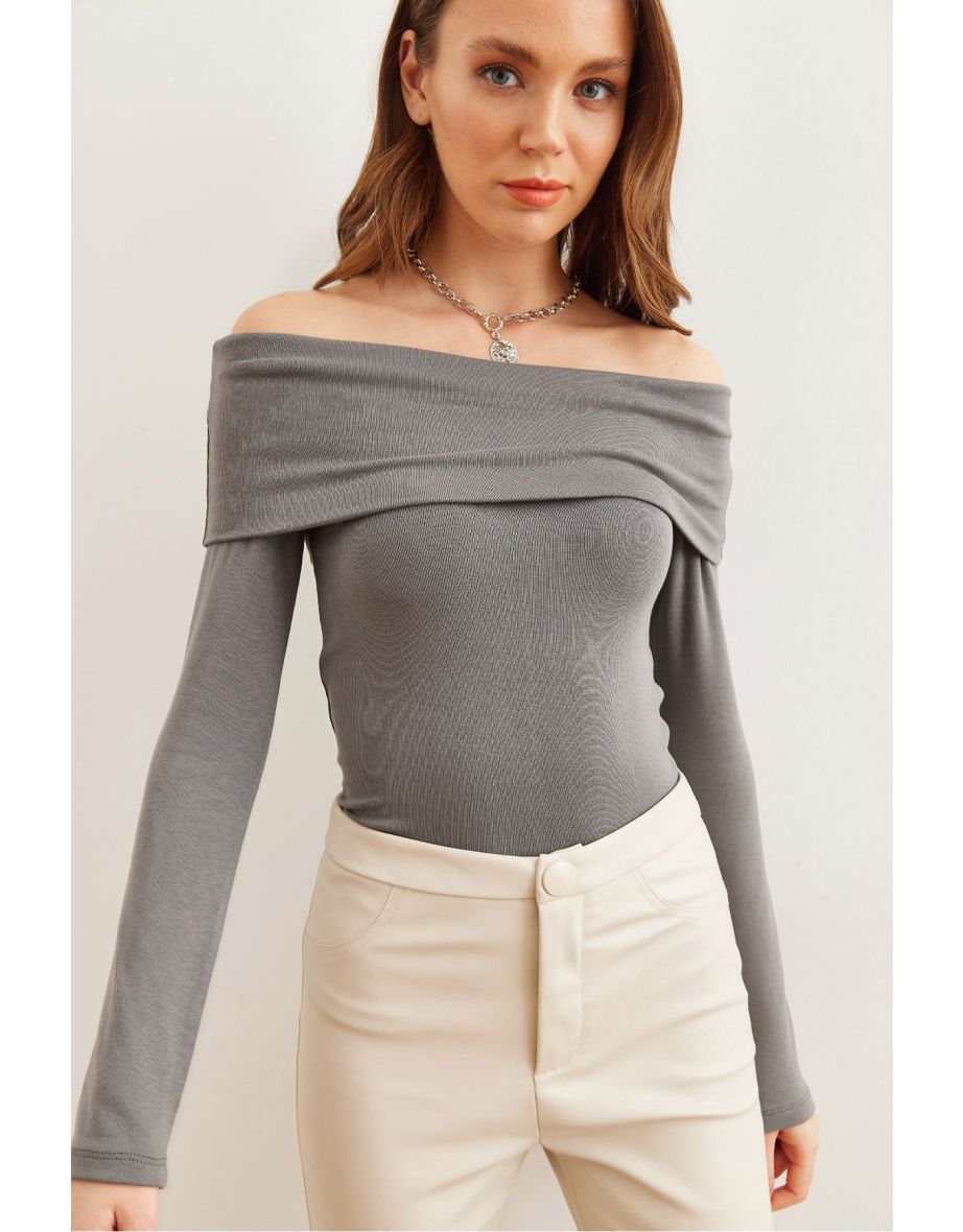Women's Smoke Madonna Collar Soft Touch Flexible Top