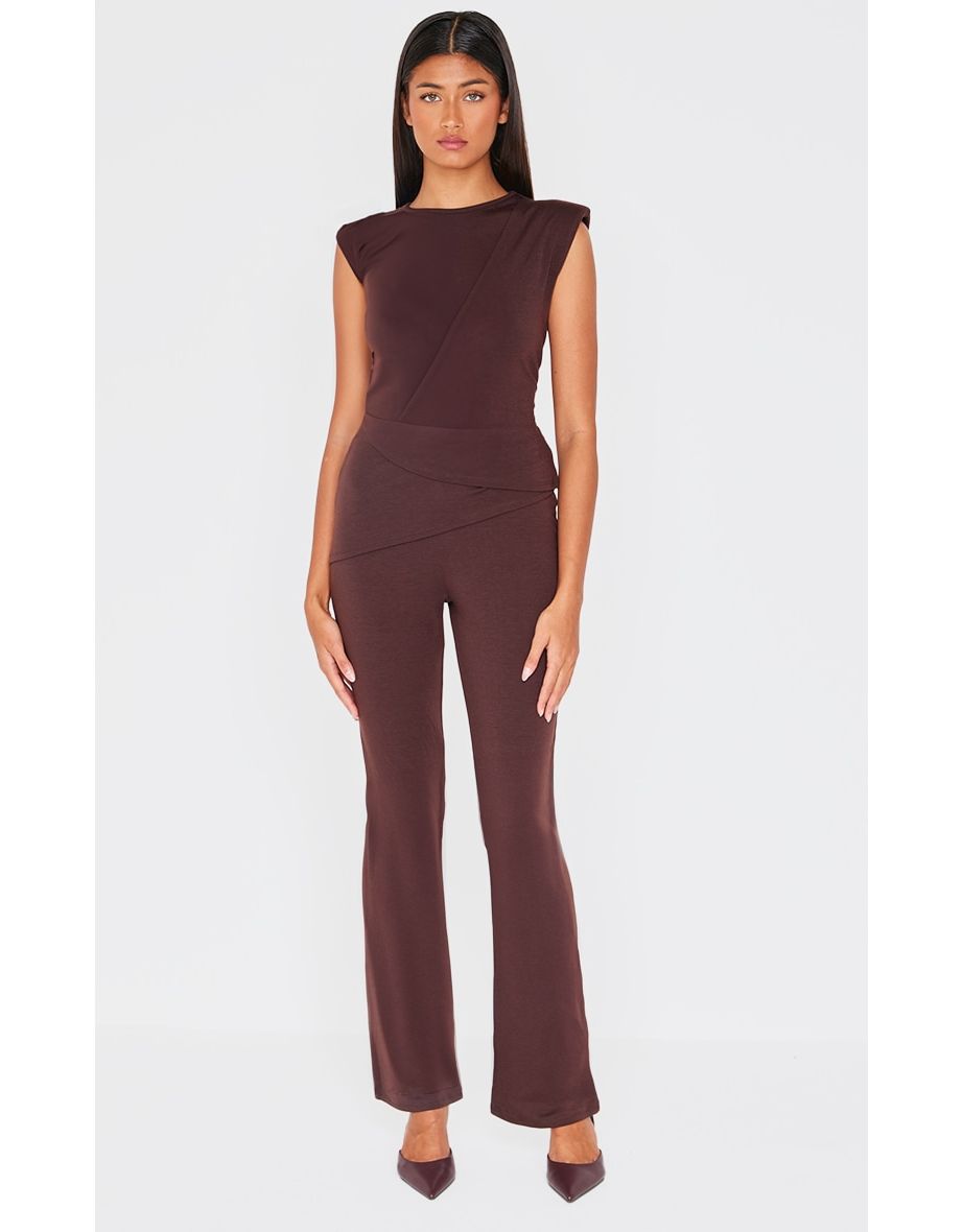 Chocolate Jersey Ruched Wrap Skinny Flare Trousers