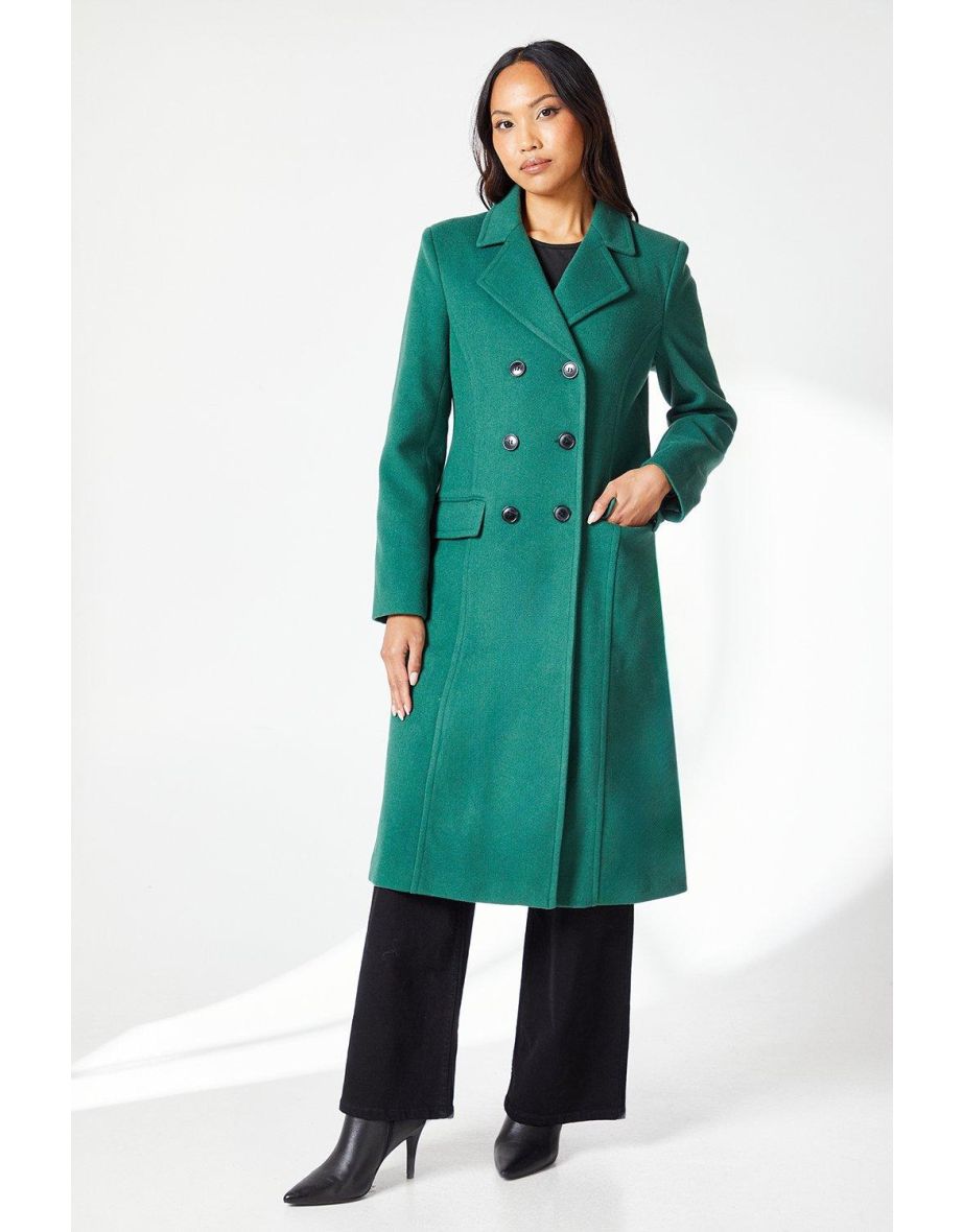 Double Breasted Fitted Faux Wool Midi Coat - 3