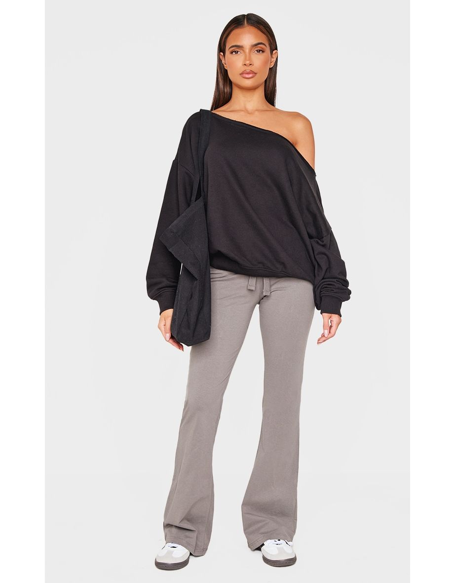 Black Oversized Off Shoulder Sweatshirt