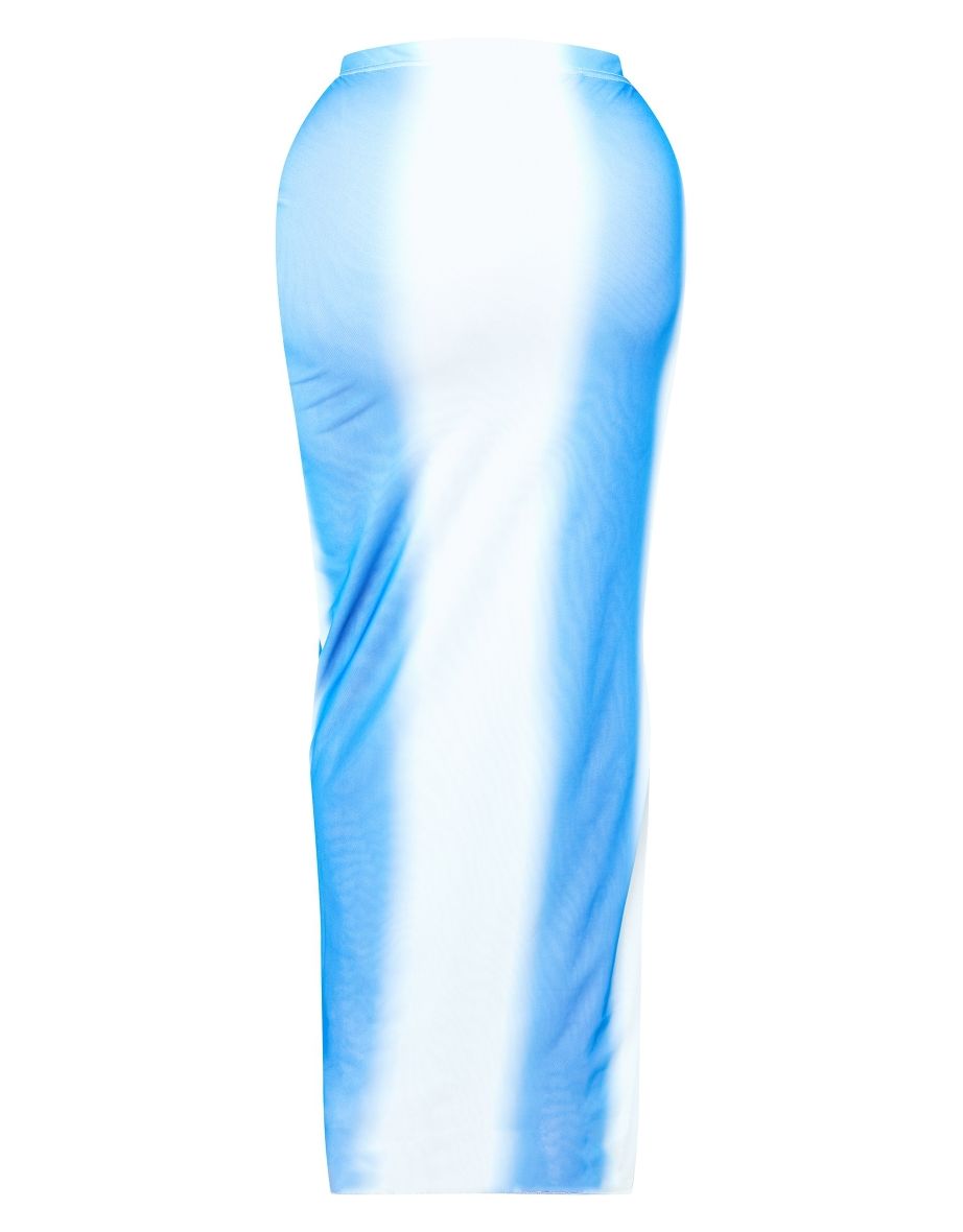 Shape Blue Mesh Printed Detail Maxi Skirt - 4