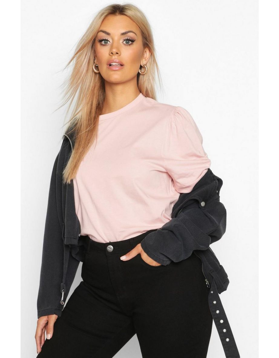 Plus Ruched Knot Puff Sleeve T-Shirt - blush - 2