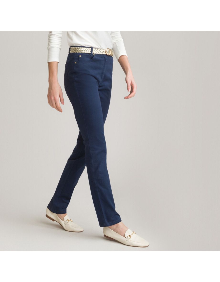 Stretch Cotton Straight Trousers, Length 30.5"