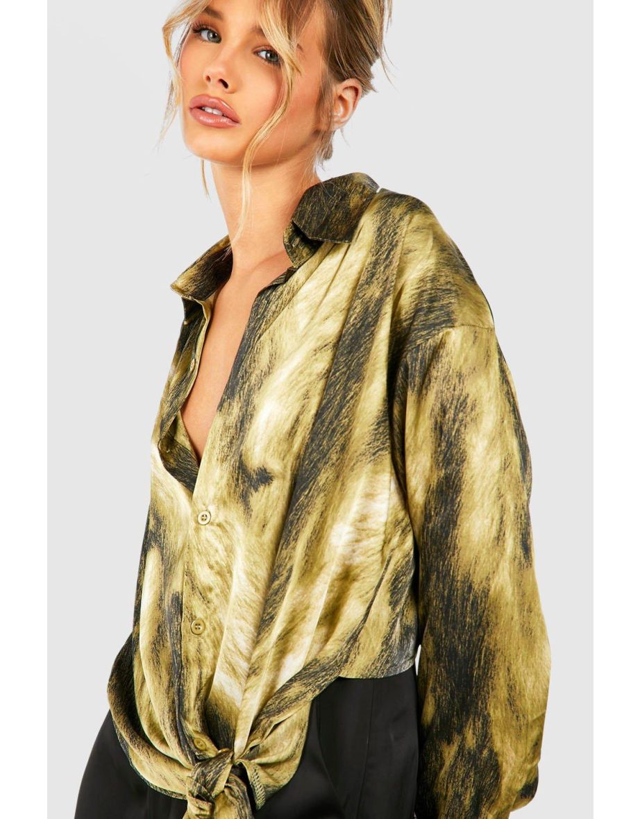 Satin  Abstract Tie Side Shirt - 3