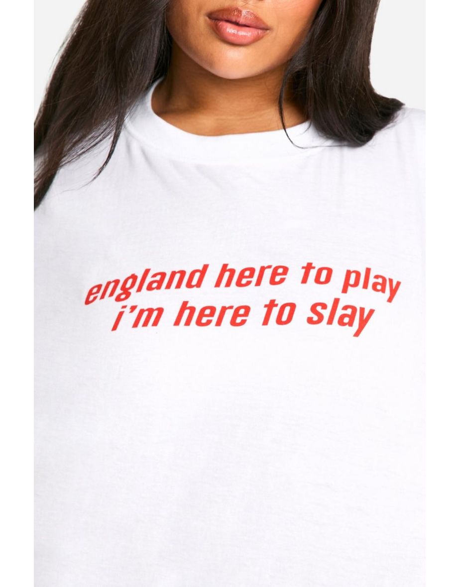 Plus England Here To Slay Slogan Printed Oversized T-shirt - white - 3