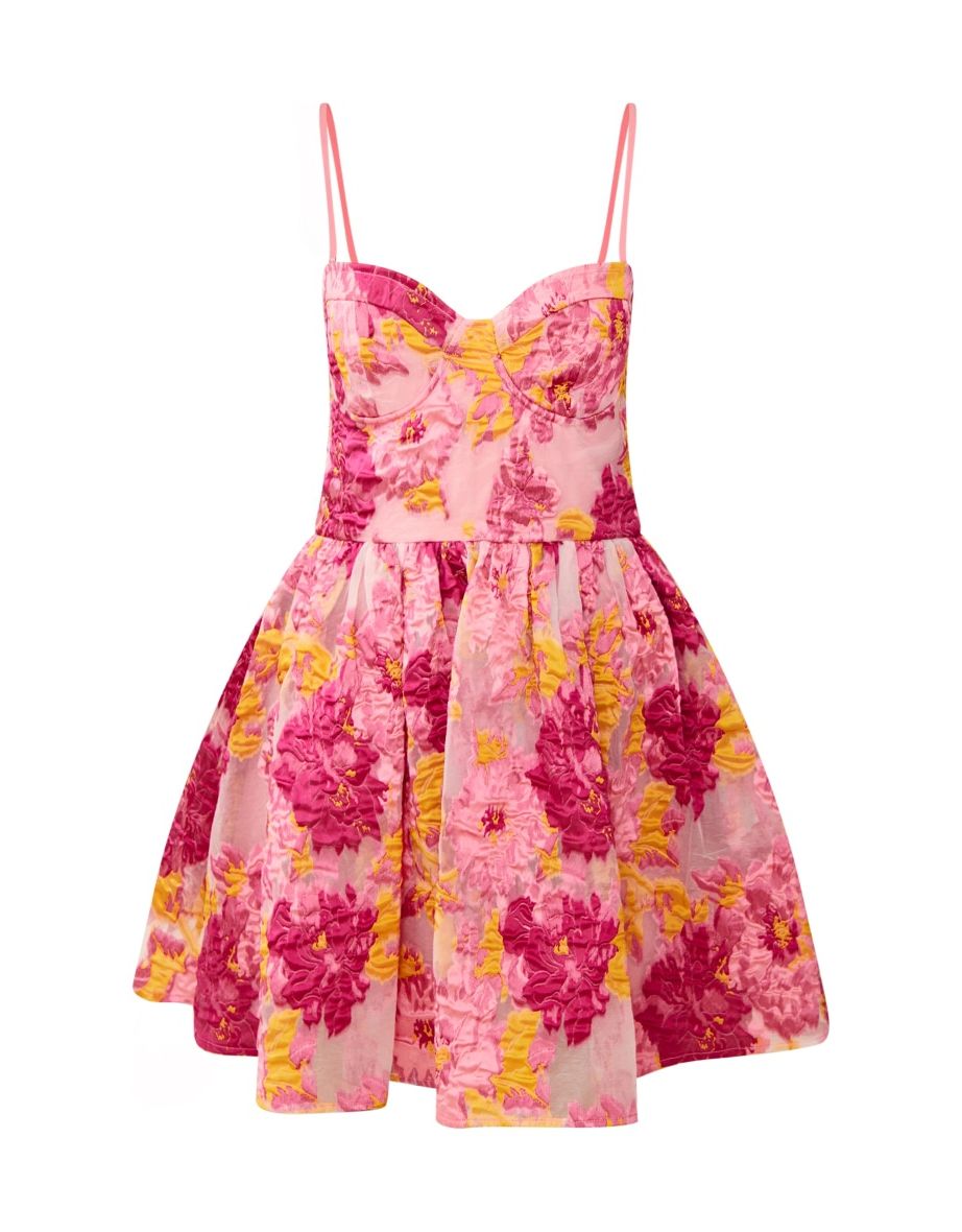 Pink Floral Organza Jacquard Underwired Shift Dress - 4