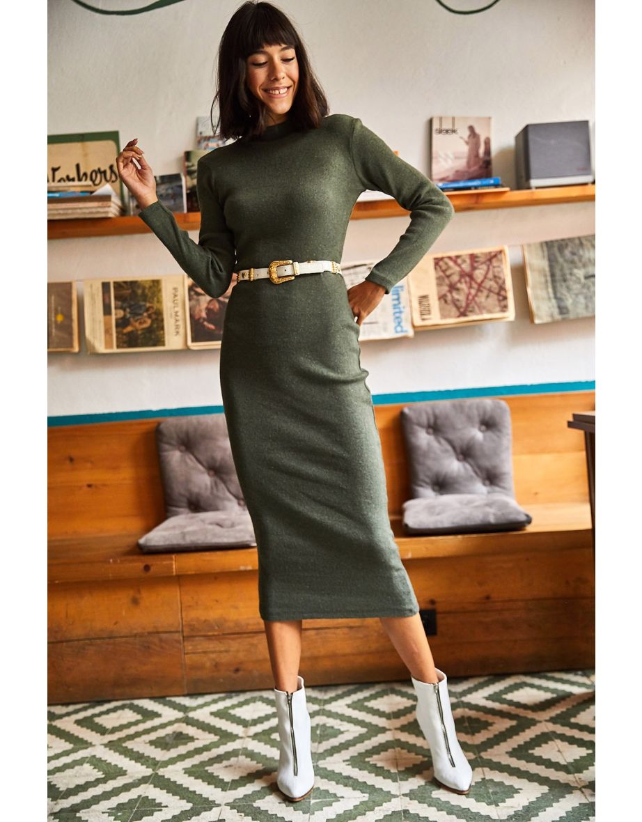 Bodycon Midi Dress with Long Sleeves - 4