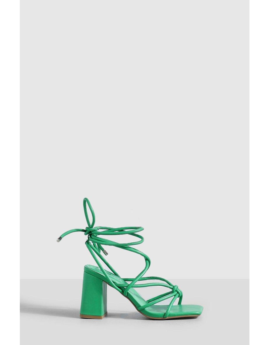 Knot Detail Block Heel Wrap Up Heels - green