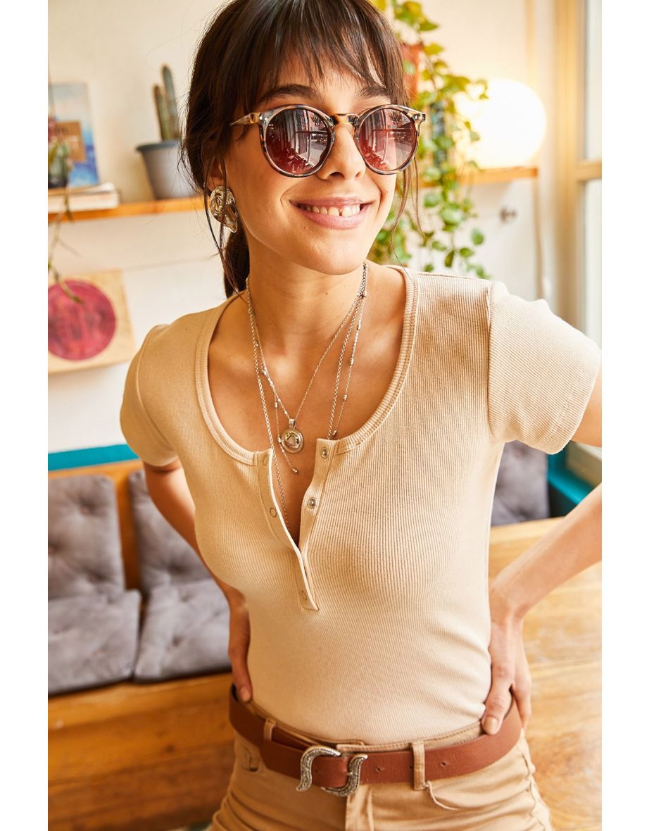 Blouse - Beige - Fitted