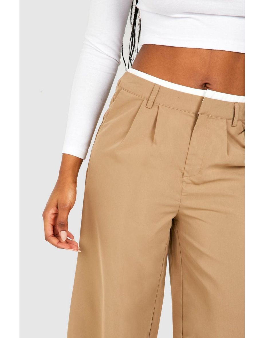 Tall Woven Elastic Waist Band Detail Pleated Trousers - mocha - 3