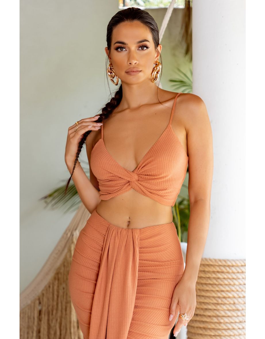 Orange Plunge Twist Detail Cami Crop Top - 3