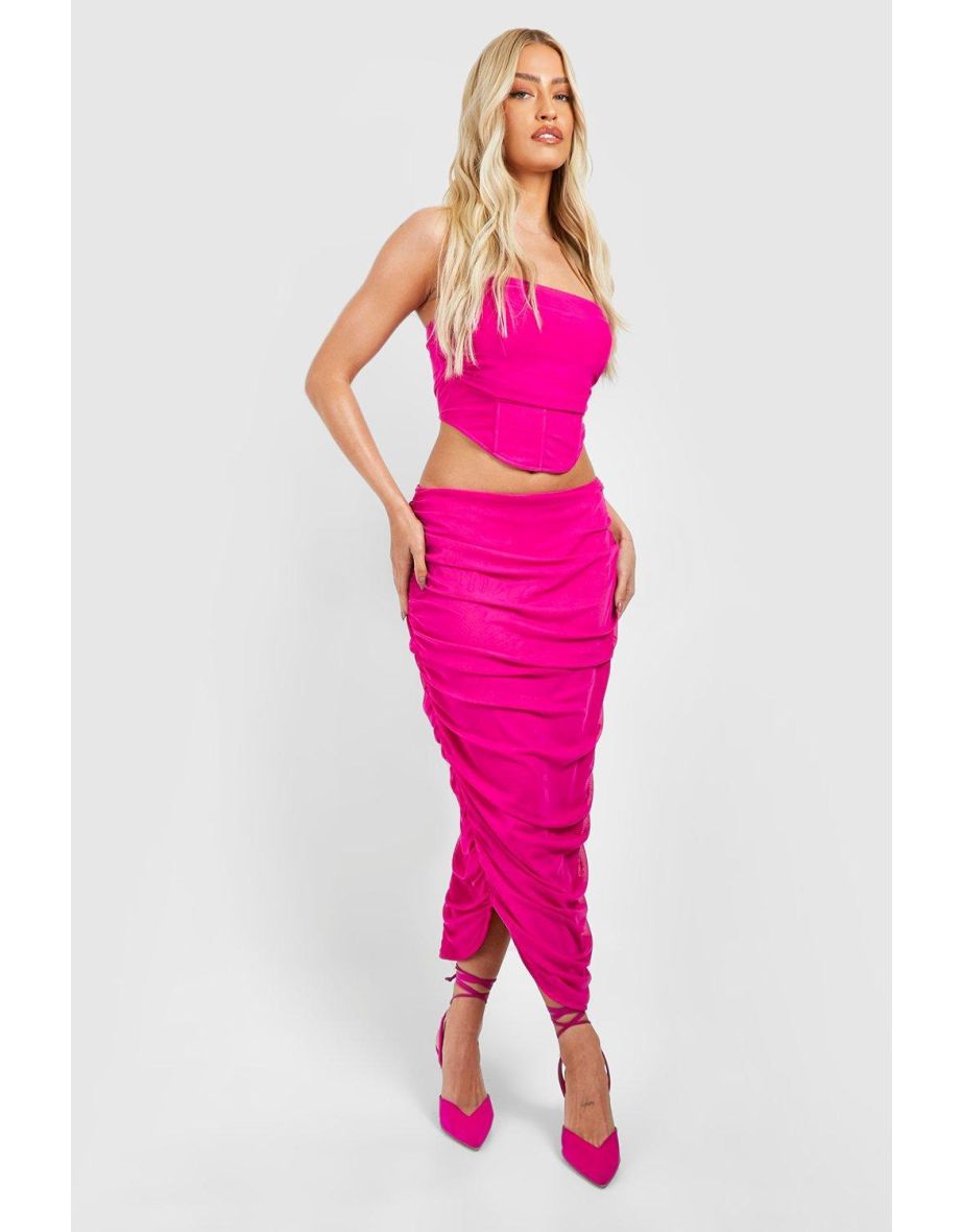 Ruched Side Mesh Skirt - magenta