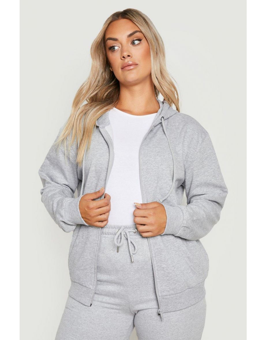 Plus Zip Through Basic Hoodie - grey marl - 3