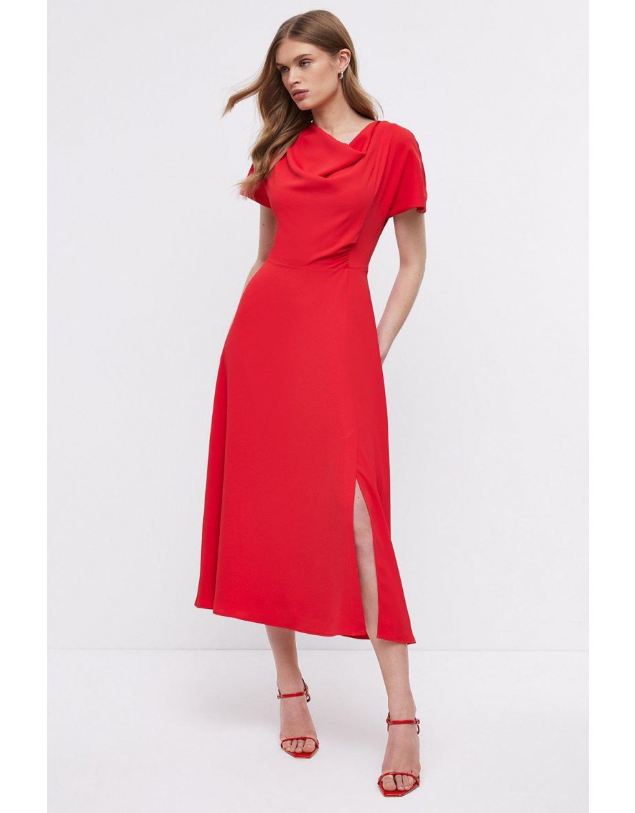 Midi Dress With High Neck & Flare Skirt