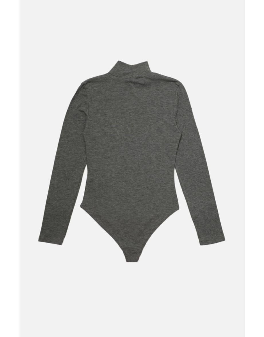 Anthracite High Neck Snap Knitted Bodysuit - 7