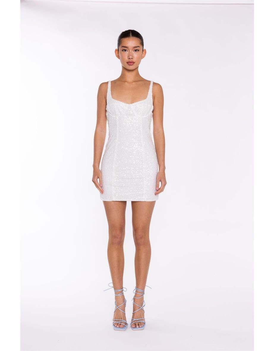 White Iridescent-Sequin Corset Mini-Dress