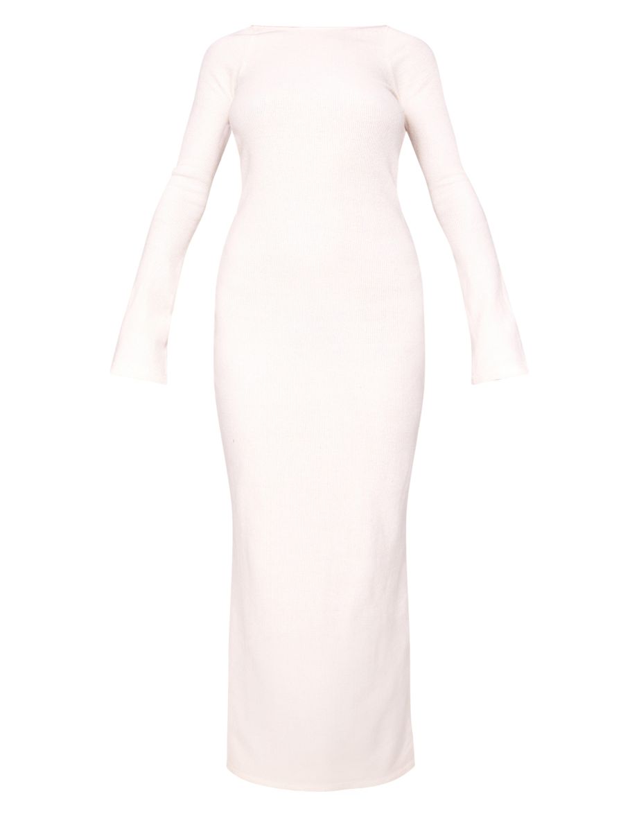 Cream Heavy Brushed Rib Tie Back Maxi Dress - 4