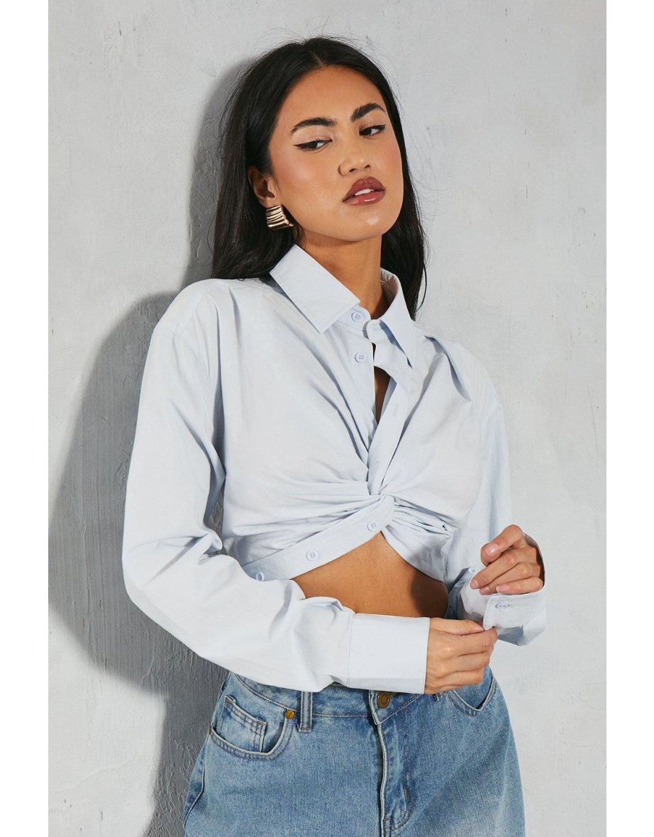 Poplin Twist Front Cropped Shirt - 3