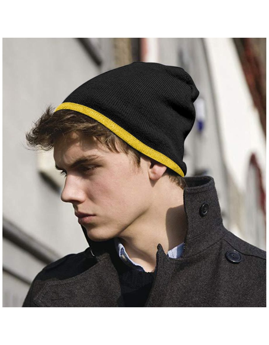 Result Unisex Reversible Fashion Fit Winter Beanie Hat - Black/Yellow - 1