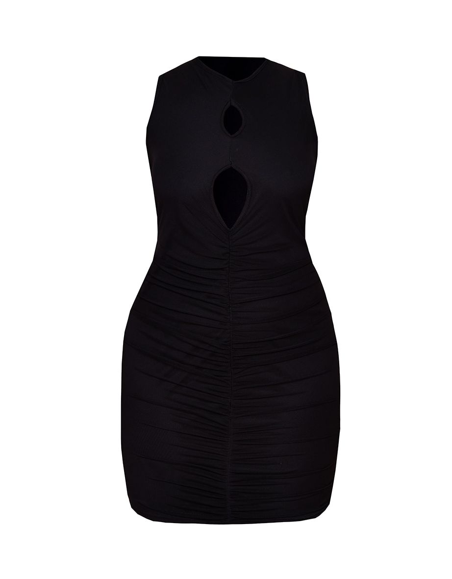 Plus Black Cut Out Ruched Mesh Bodycon Dress - 4