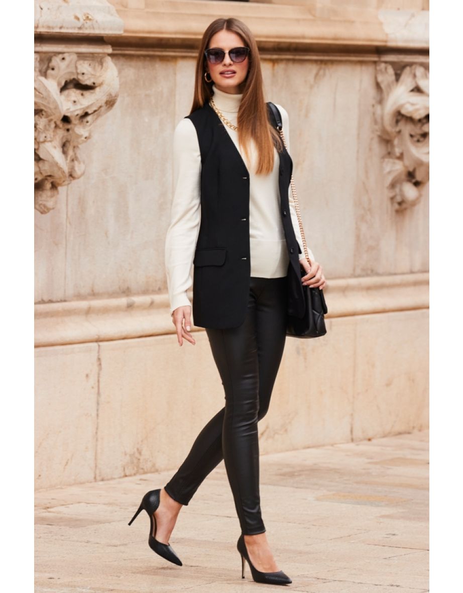 Black Sleeveless Tuxedo Blazer - 4