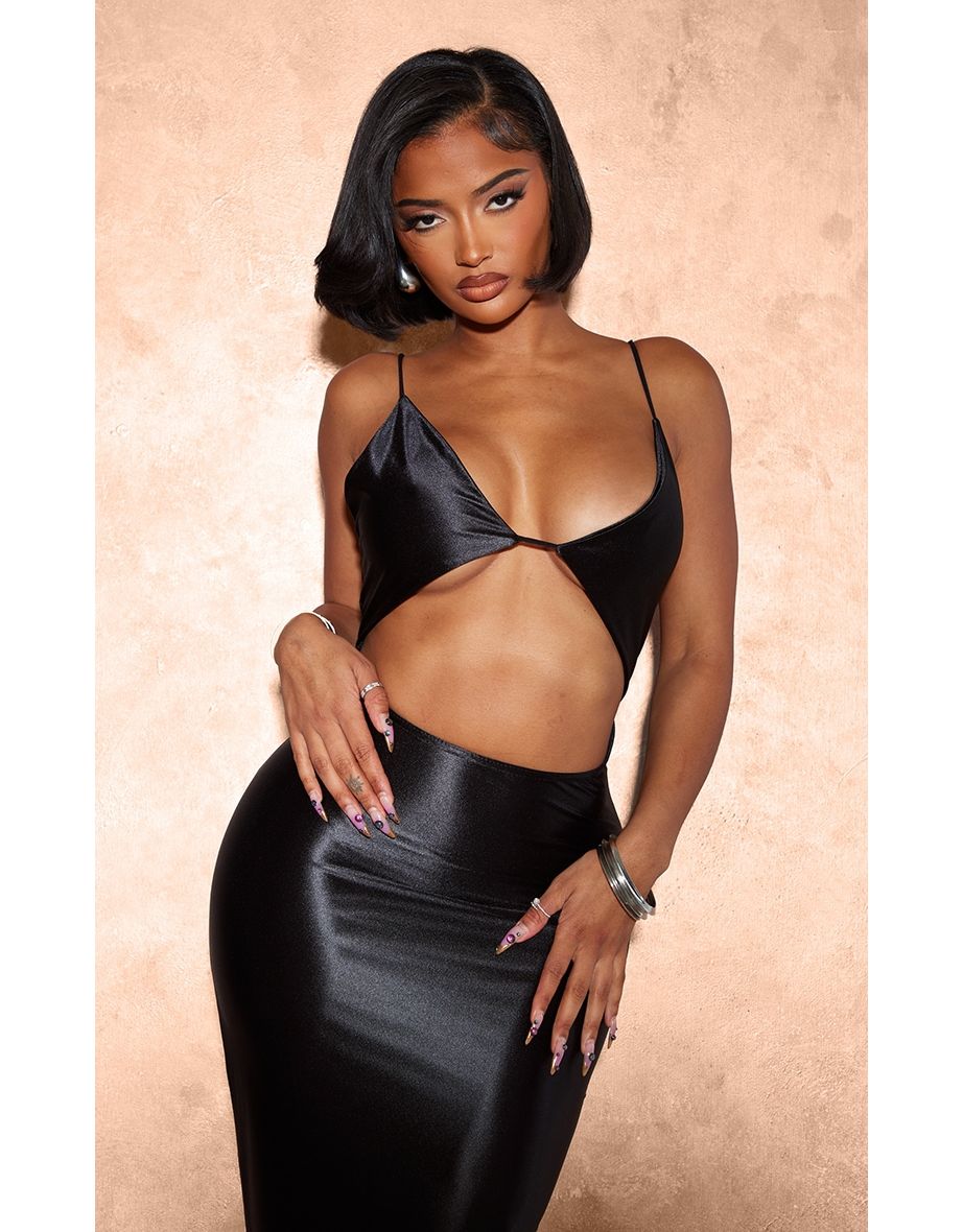 Shape Black High Shine Cut Out Strappy Maxi Dress - 3