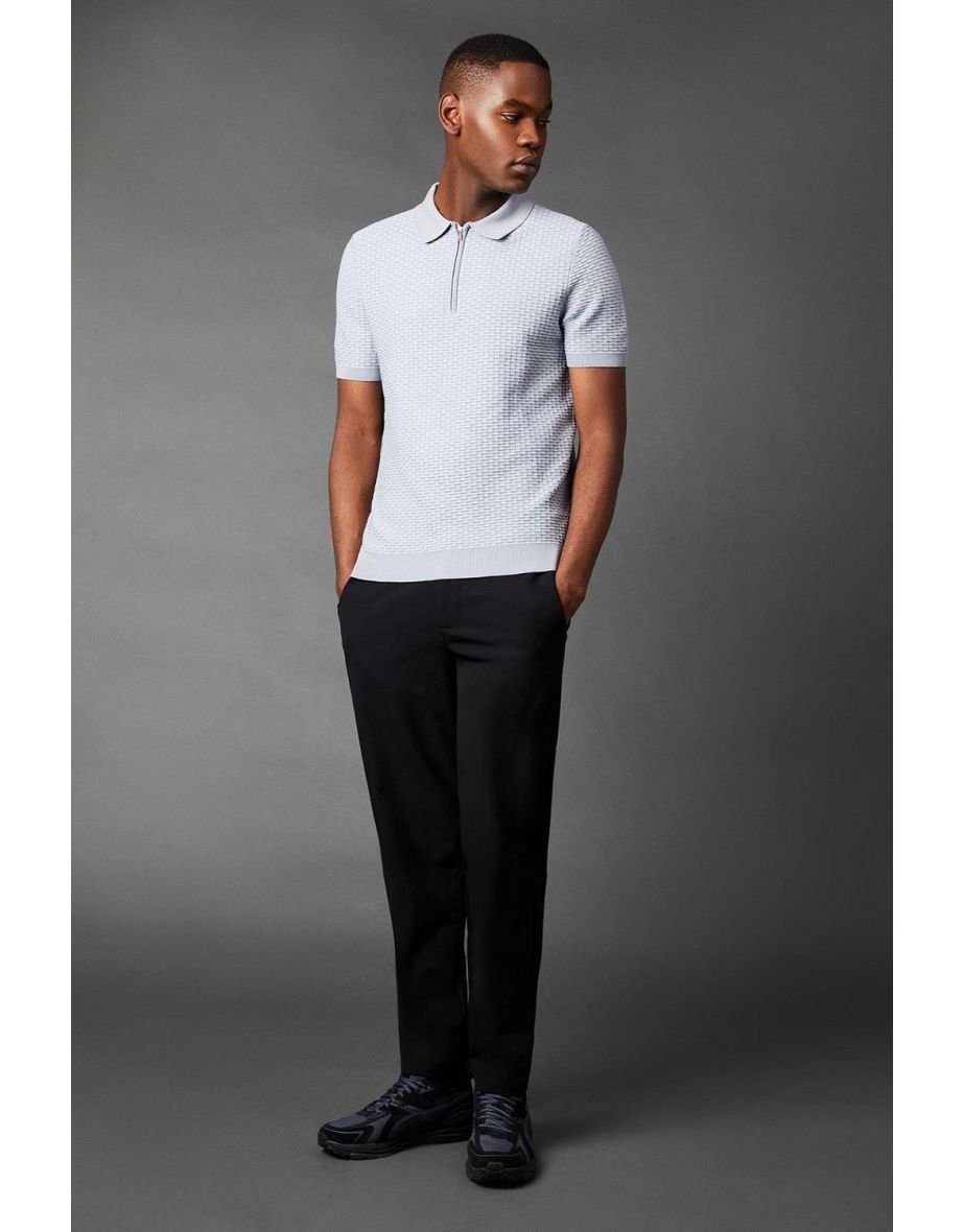 Break Pattern Zip Neck Knitted Polo