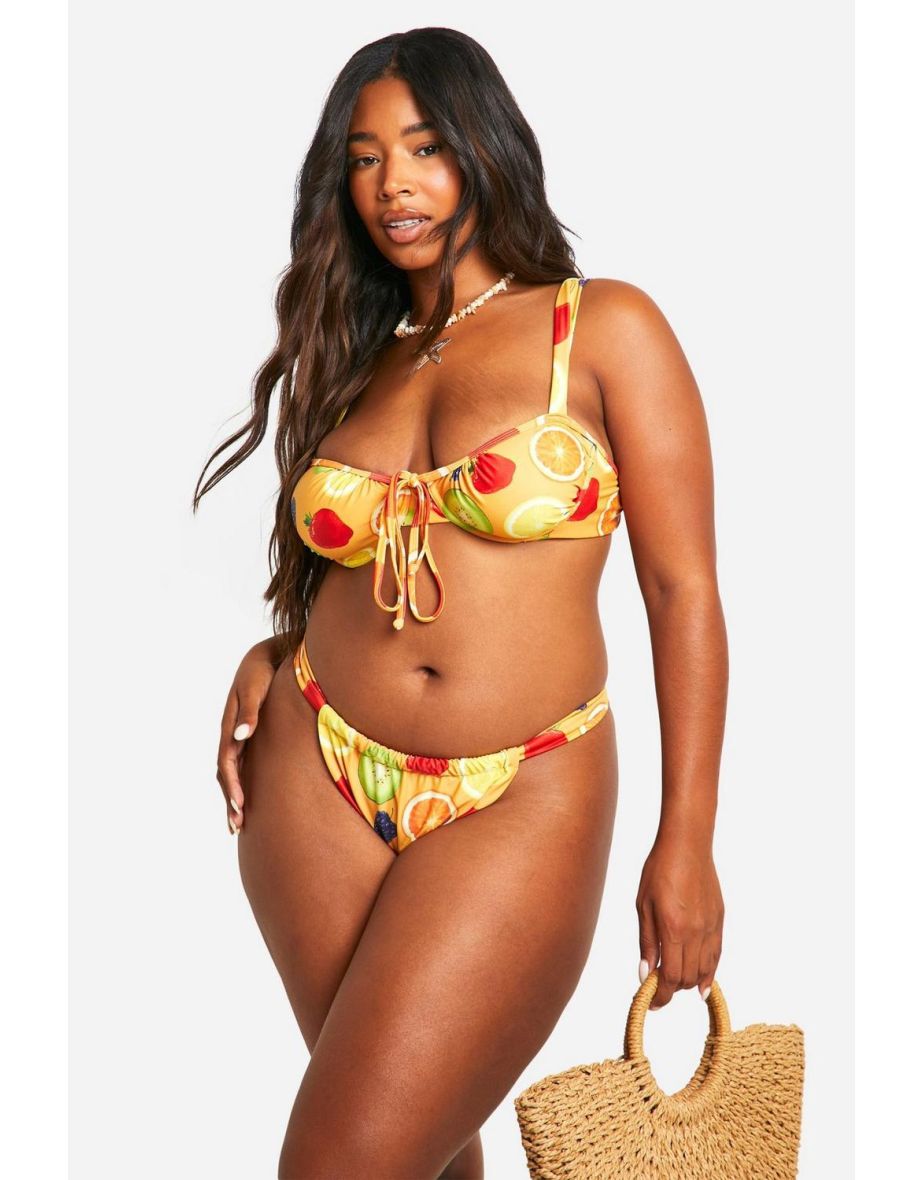 Shop Plus Fruit Print High Side Bikini Breif orange Online in Bahrain VogaCloset