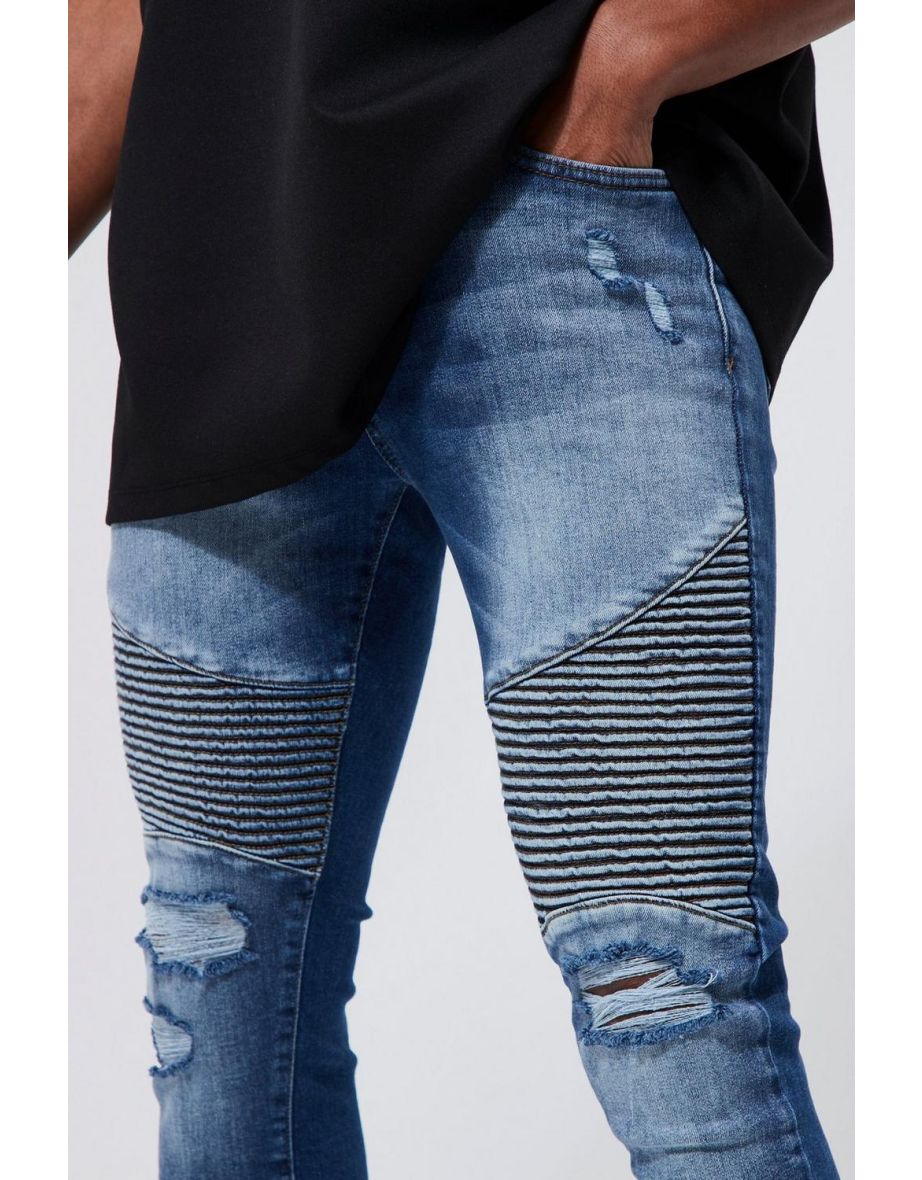 Super Skinny Ripped Biker Jeans - mid blue - 2