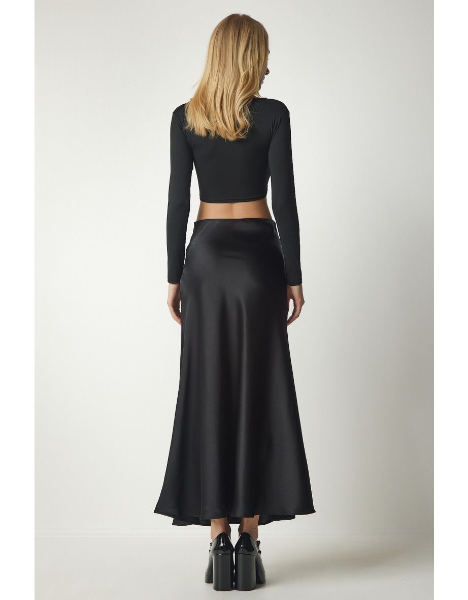 Women's Black Satin Finish Long Skirt - 7