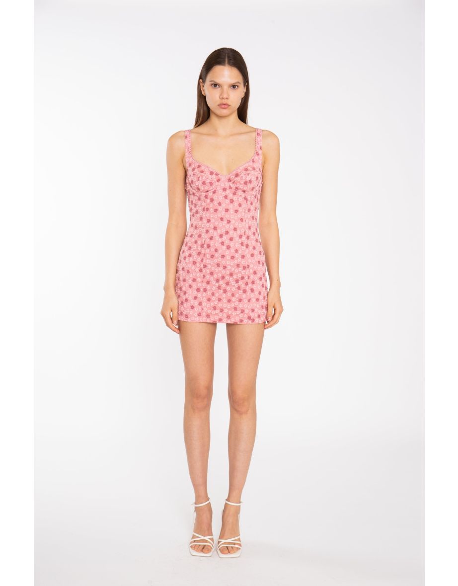 Pink Ditsy-Lace Corset Style Mini-Dress - 3