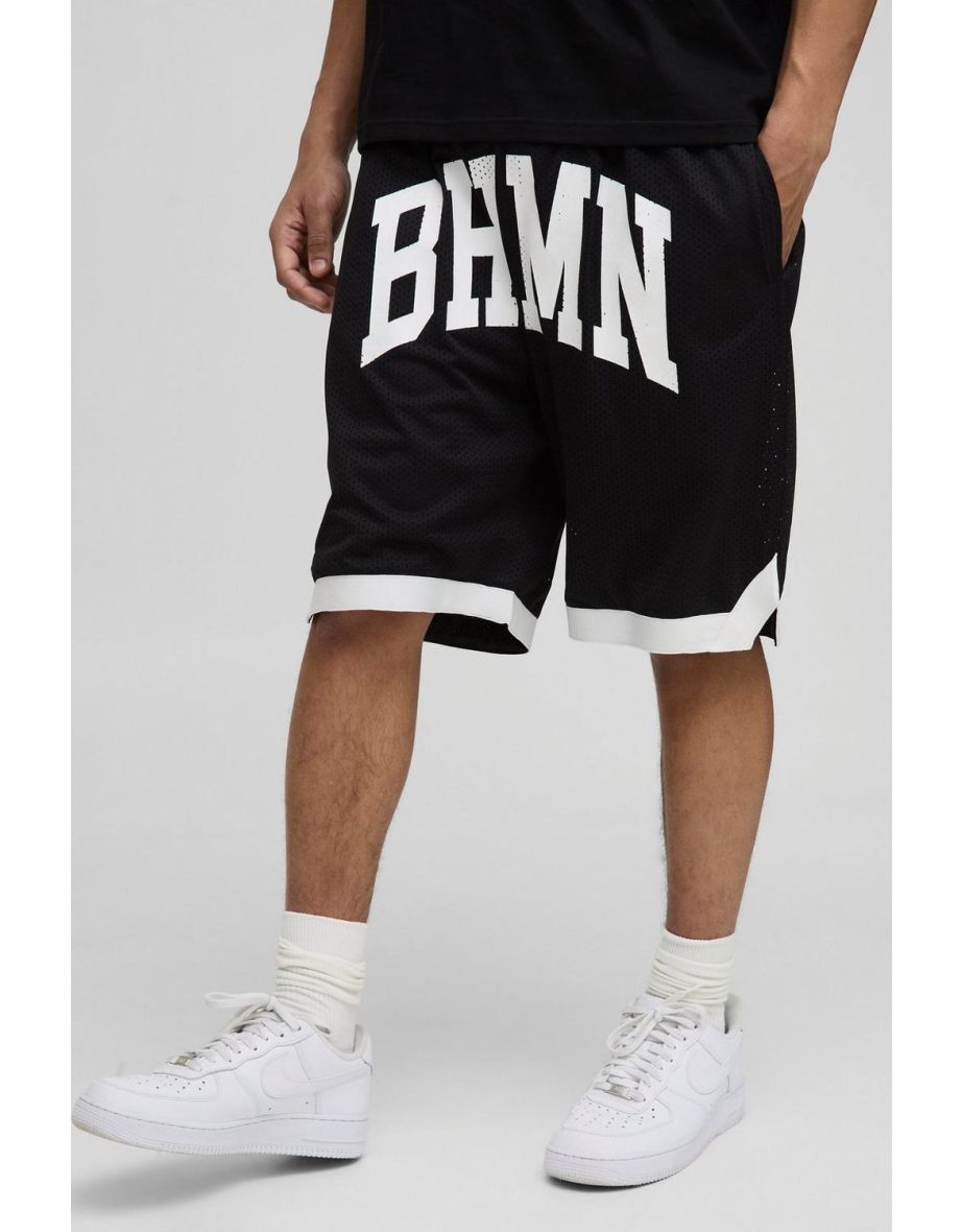 BHMN Mid Length Mesh Basketball Shorts - black