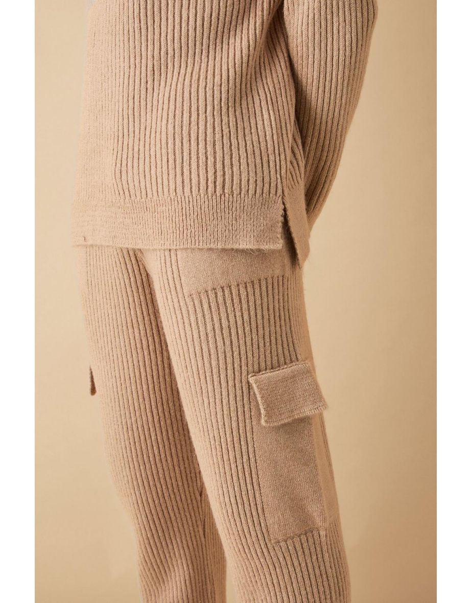 Relaxed Marl Ribbed Knit Joggers - tan - 2