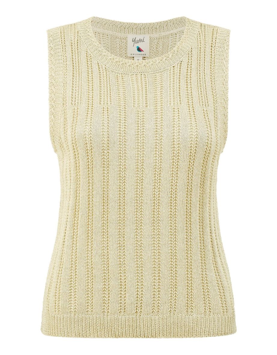 Yumi Gold Lurex Knitted Tank Topm - 5