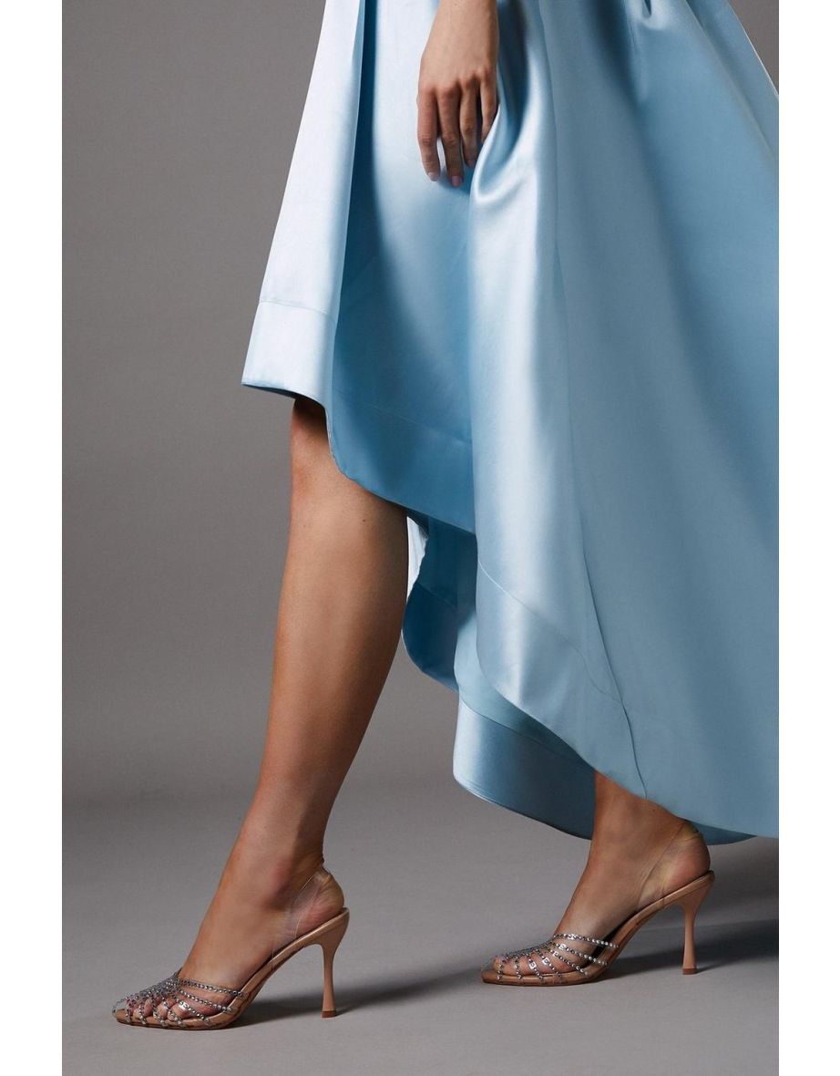 Penny Diamante Caged High Heel Slingback Court Shoes
