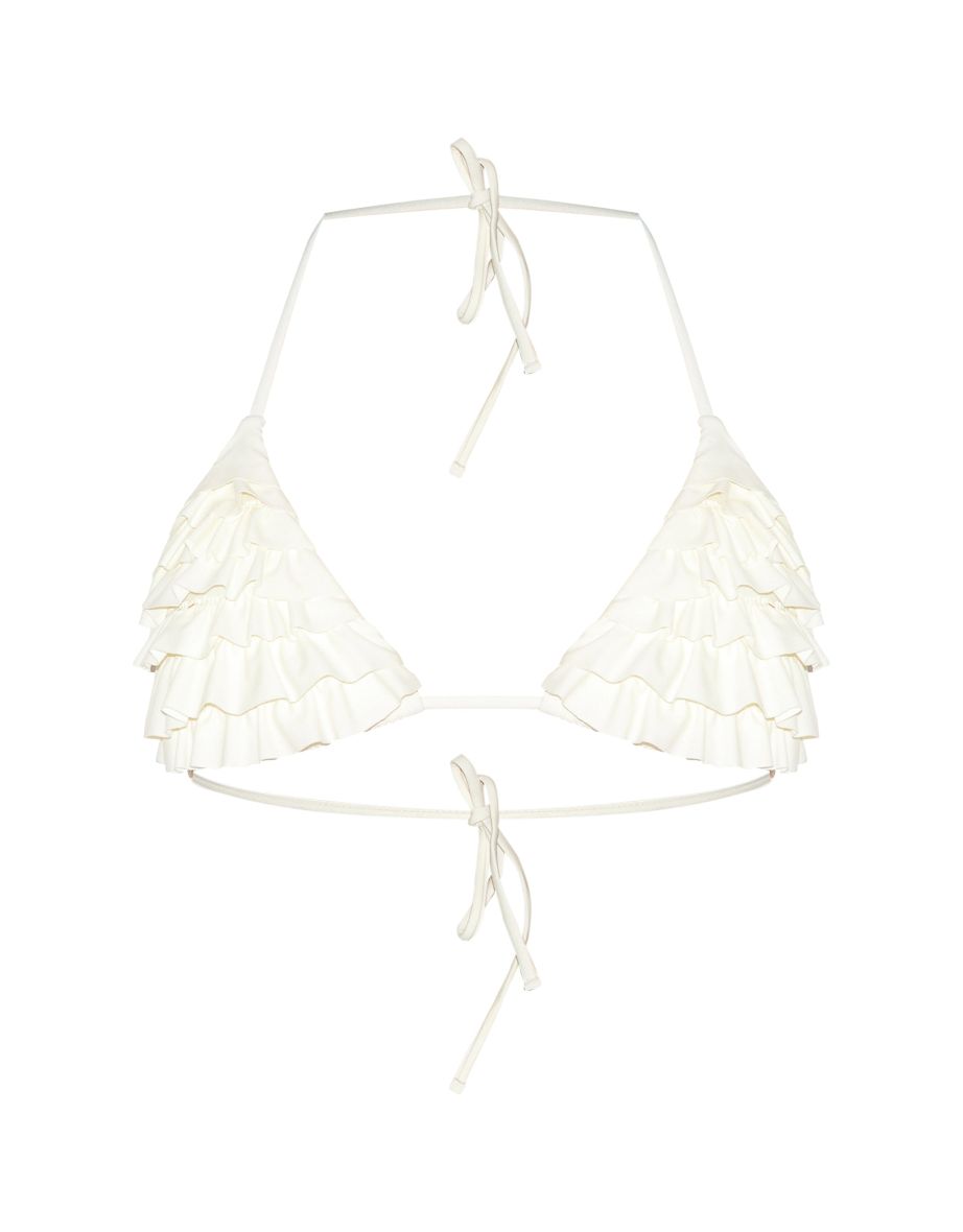 Cream Ruffle Triangle Bikini Top - 3